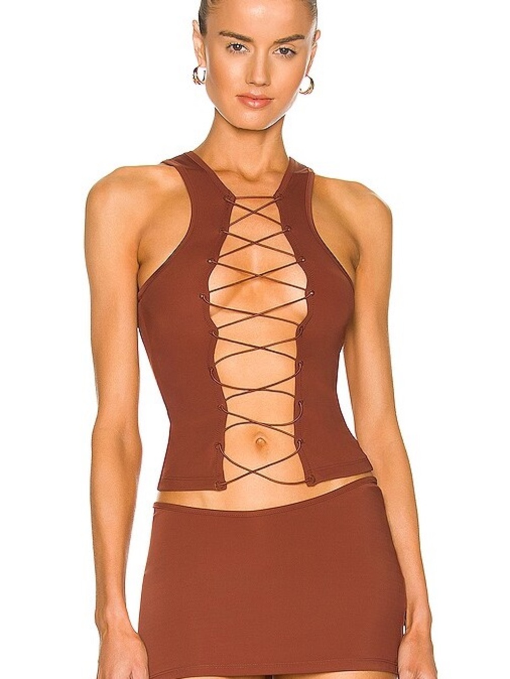 NWT Miaou Lace-Up Rust Crop Tank with Matching Rust Skort